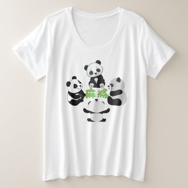 Mahjong Panda Niedlich Funny Große Größe T-Shirt (Design vorne)