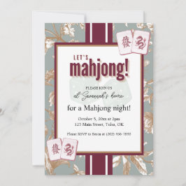 Mahjong-Party-Einladung, burgunderrote Toile, Stei Einladung