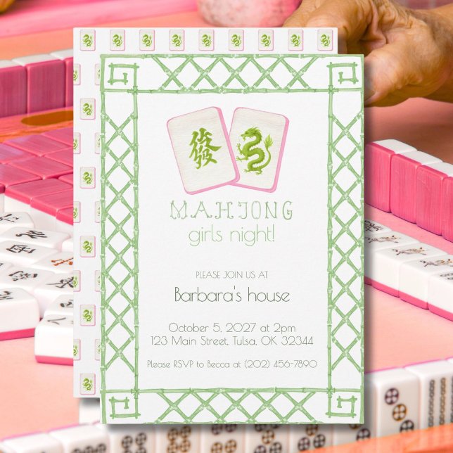 Mahjong Party Einladung, Grüner Drache Bamboo Einladung (Von Creator hochgeladen)