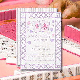 Mahjong Party-Einladung, Lila Rosa Drache-Steine Einladung