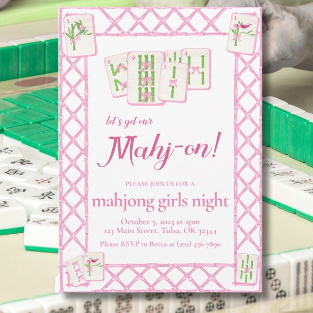 Mahjong Party Einladung, rosa grüne Coquette Einladung (Von Creator hochgeladen)