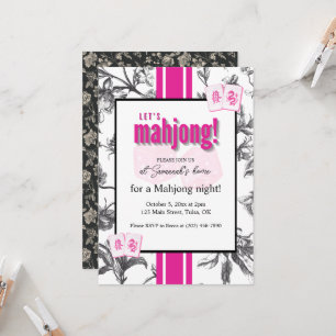 Mahjong-Party-Einladung, schwarz rosa Toile, Stein Einladung