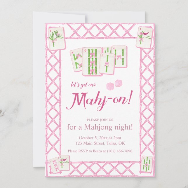 Mahjong Party Invitation, mahjong instant invite Einladung (Vorderseite)