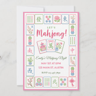 Mahjong-Party Pastell-Kachel-Rand  Einladung