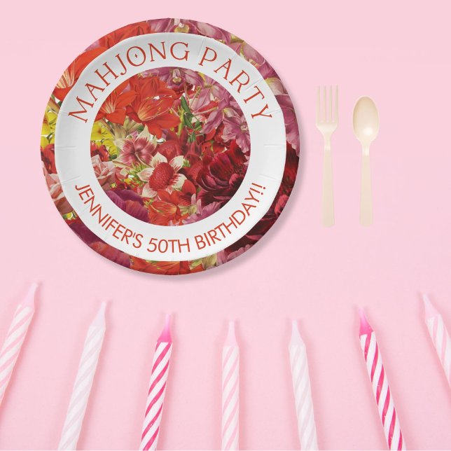 Mahjong Party Rich Bold Floral Custom Pappteller (Von Creator hochgeladen)