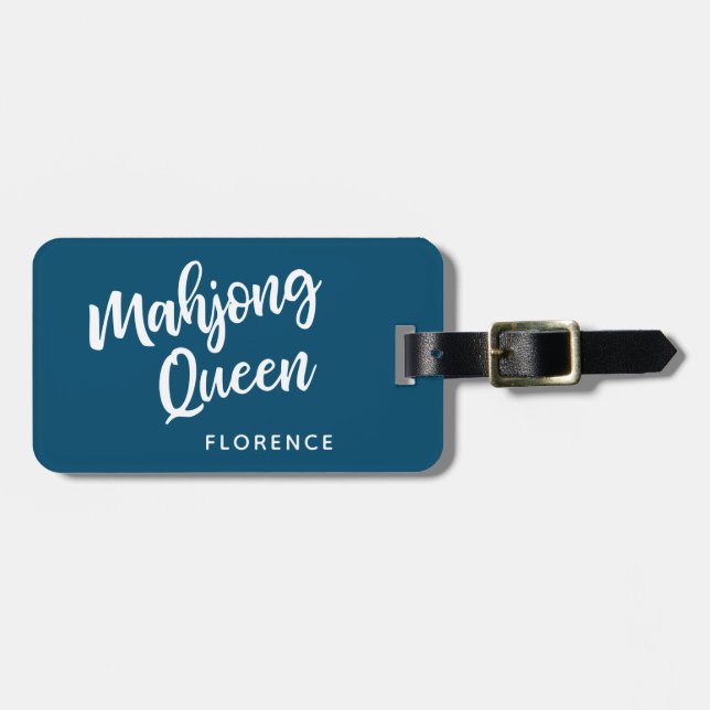 Mahjong Queen Personalisiert Name | Aquamarines Bl Gepäckanhänger (Vorderseite horizontal)