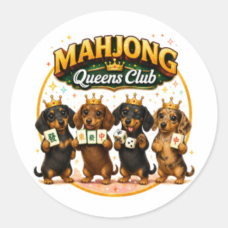 Mahjong Queens Club Niedliche Dachshunde Runder Aufkleber