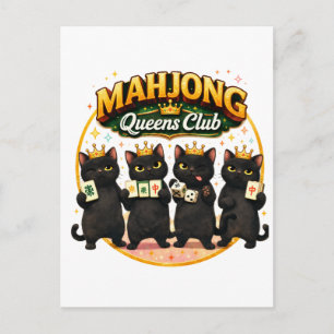 Mahjong Queens Club Niedliche schwarze Katzen Feiertagspostkarte