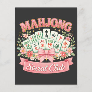 Mahjong-Social-Club Rosa Blumen-Schleife Flyer
