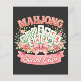 Mahjong-Social-Club Rosa Blumen-Schleife Flyer