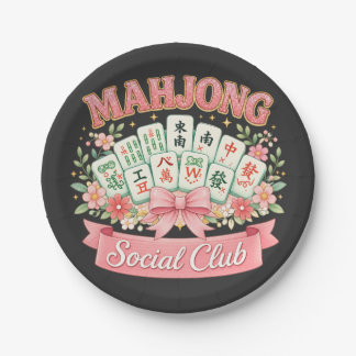 Mahjong-Social-Club Rosa Blumen-Schleife Pappteller