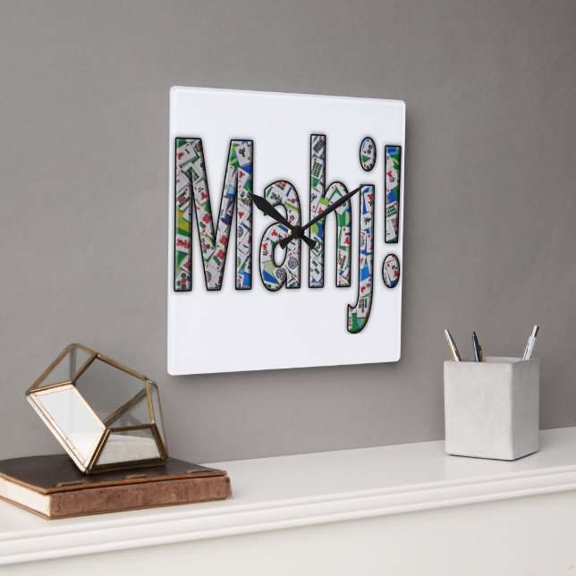 Mahjong Square Clock - Mahj! Quadratische Wanduhr (Büro)