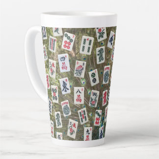 Mahjong symbols on peacock plumage background milchtasse