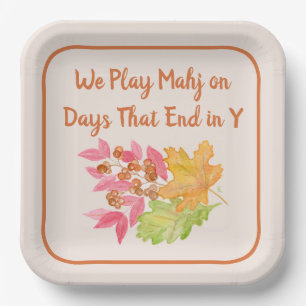 Mahjong Tage enden in Y Wasserfarbe Herbstleaves Pappteller
