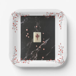 Mahjong Themenpapiertafel mit dem Roten Drachen Pappteller