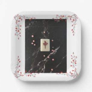 Mahjong Themenpapiertafel mit dem Roten Drachen Pappteller