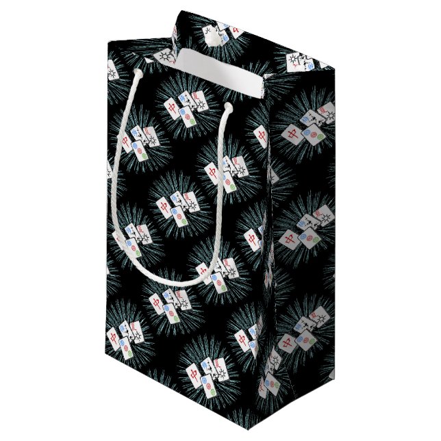 Mahjong Tiles auf Black Small Geschenktasche Kleine Geschenktüte (Vorderseite Schrägansicht)