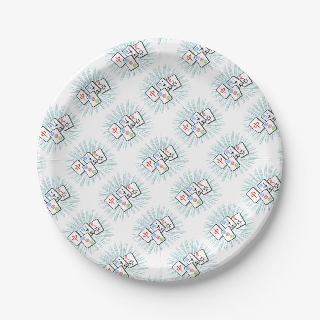 Mahjong Tiles Blue Pappteller (Vorderseite)