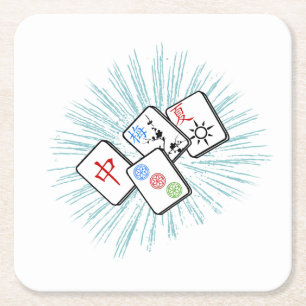 Mahjong Tiles Blue Rechteckiger Pappuntersetzer