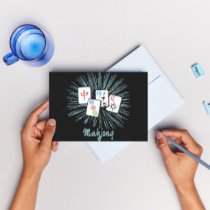 Mahjong Tiles Blue Starburst Custom Greeting Card
