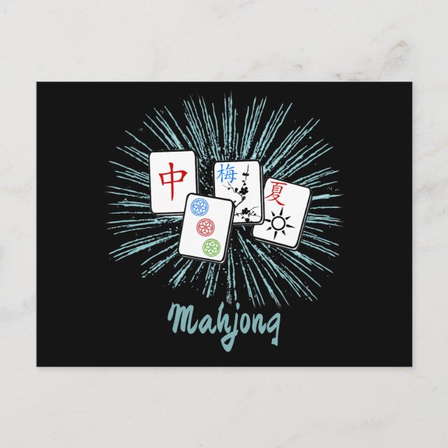 Mahjong Tiles Blue Starburst Custom   Postkarte (Vorderseite)