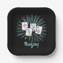Mahjong Tiles Blue Sternexplosion Custom Pappteller