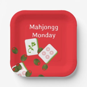 Mahjong Tiles und Olive Paper Plate Pappteller