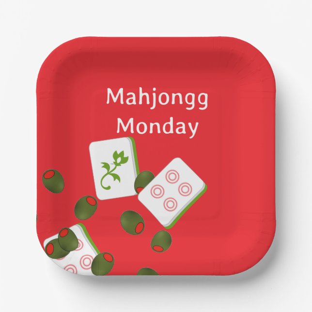 Mahjong Tiles und Olive Paper Plate Pappteller (Vorderseite)