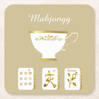 Mahjong Tiles und Teacup Paper Untersetzer