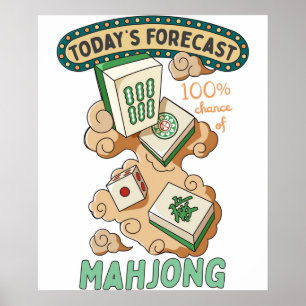 Mahjong Tiles und Wolken Cartoon Poster