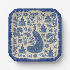 Mahjong Toile Paper Plates Pappteller