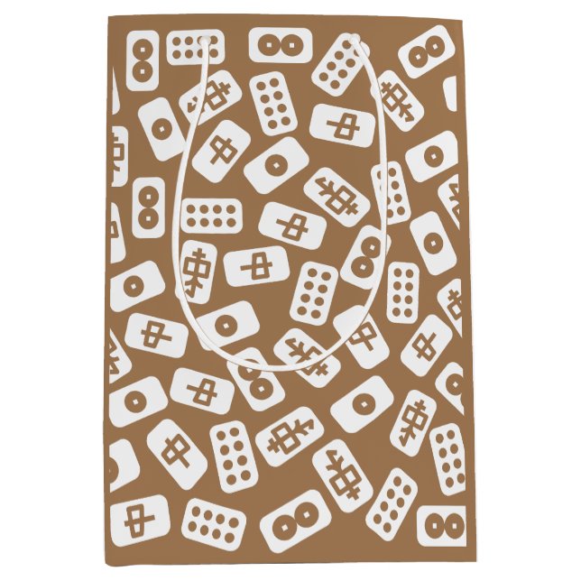 Mahjong tuiles motif blanc sur le sac cadeau brun (Devant)