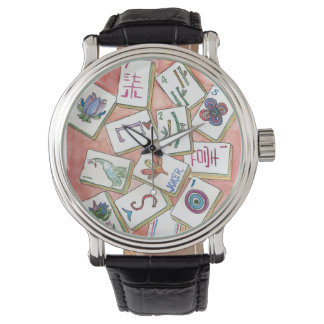 Mahjong-Uhr Pfirsich Armbanduhr