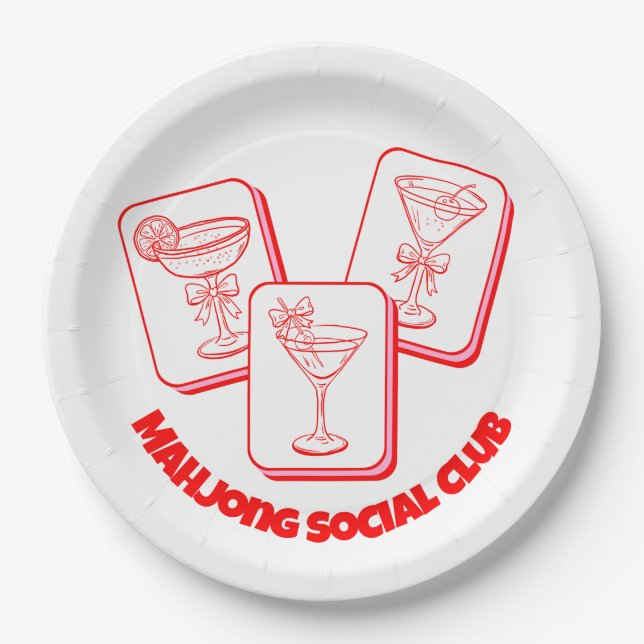 Mahjong Valentins-Party-Cocktail Pappteller (Vorderseite)