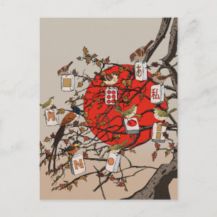 Mahjong Vögel Spiel Postkarte