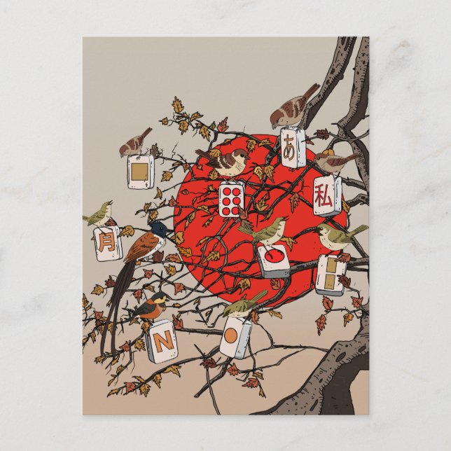 Mahjong Vögel Spiel Postkarte (Vorderseite)