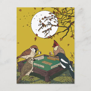 Mahjong-Vögel spielen Spiel  Einladungspostkarte