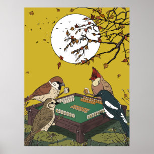 Mahjong Vögel spielen Spiel  Poster