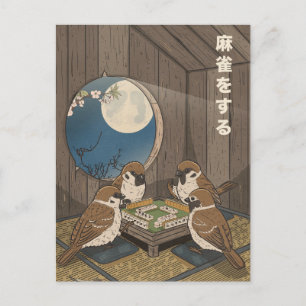 Mahjong Vögel spielen Spiel  Postkarte