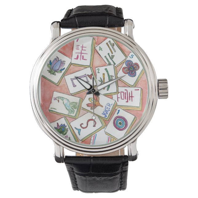 Mahjong Watch peach Armbanduhr (Vorderseite)