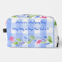 Mahjong Watercolor Flower Check Zip Tile Dice Bag 