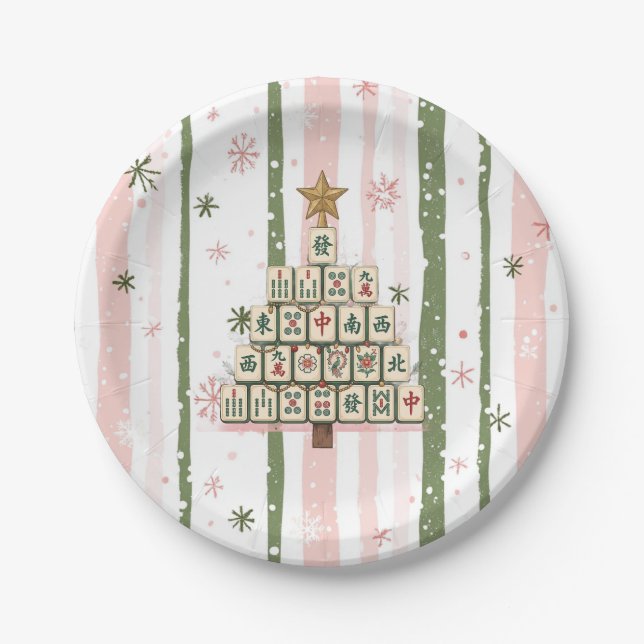 Mahjong-Weihnachtsbaum Pappteller (Vorderseite)