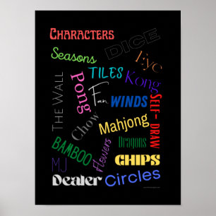 Mahjong Words Poster mit schwarzem Hintergrund