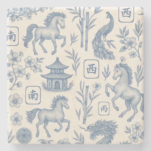 Mahjong Year of the Horse Coaster Steinuntersetzer (Vorderseite)