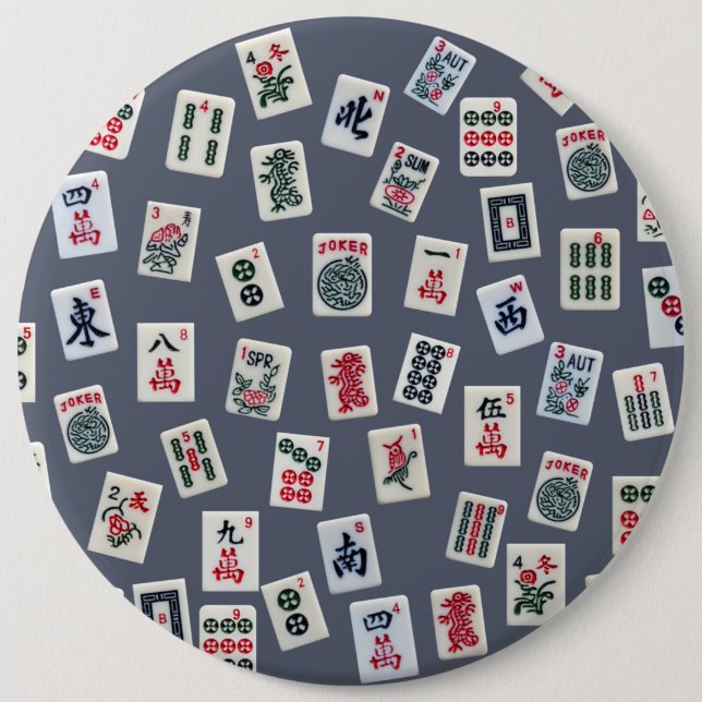 MahJongg Fliesen-Design auf dunkelblau Button (Vorderseite)