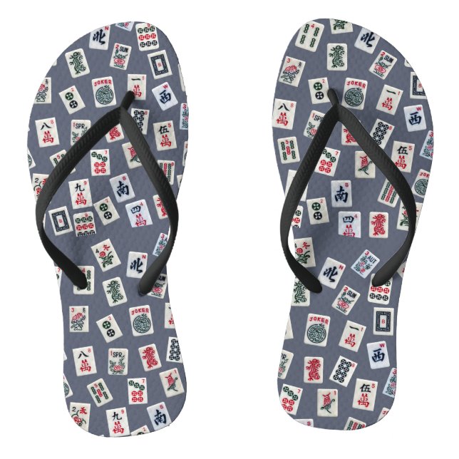 MahJongg Fliesen-Design auf dunkelblau Flip Flops (Fußbett)