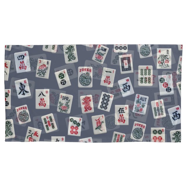 MahJongg Fliesen-Design auf dunkelblau Kissenbezug (Vorderseite-Links)
