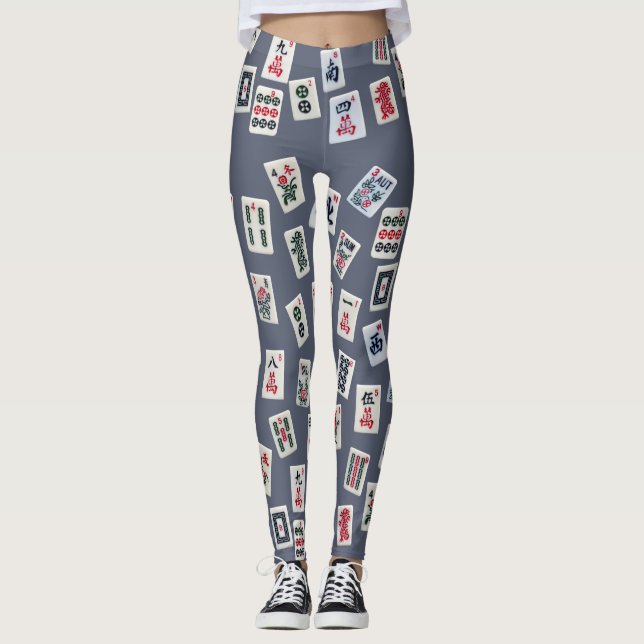 MahJongg Fliesen-Design auf dunkelblau Leggings (Vorderseite)