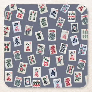 MahJongg Fliesen-Design auf dunkelblau Rechteckiger Pappuntersetzer