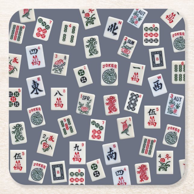 MahJongg Fliesen-Design auf dunkelblau Rechteckiger Pappuntersetzer (Vorderseite)